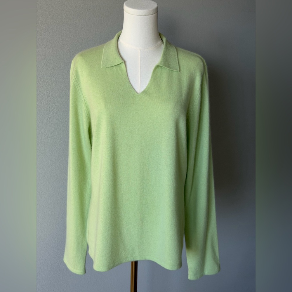 TRIBECA studio Soft Cashmere Mint Green V-Neck Women's Sweater-XL